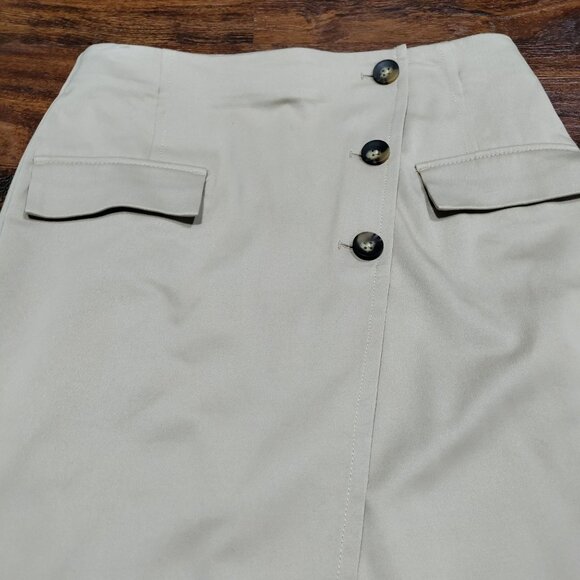 Ann Taylor Prairie Equestrian Modesty Button-Front Wrap Pencil Skirt, Tan Size 6 - Picture 7 of 13